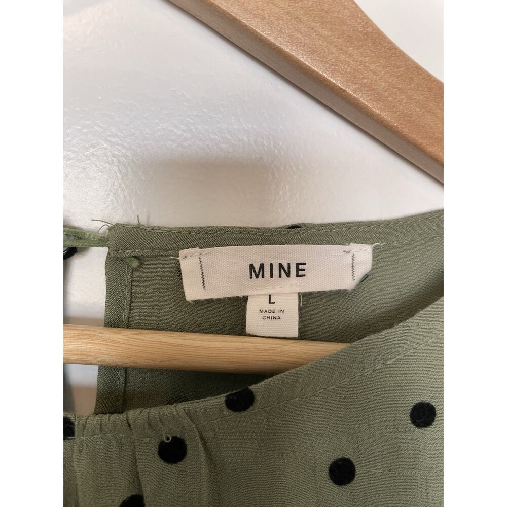 MINE Size Large Green Floral Romantic Polkadot Ruffle Neckline Peplum Waist - Picture 7 of 10